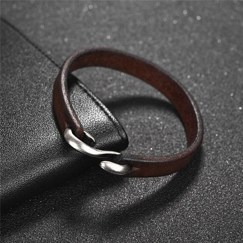 Jacob Silver-Tone Hook Leather Bracelet