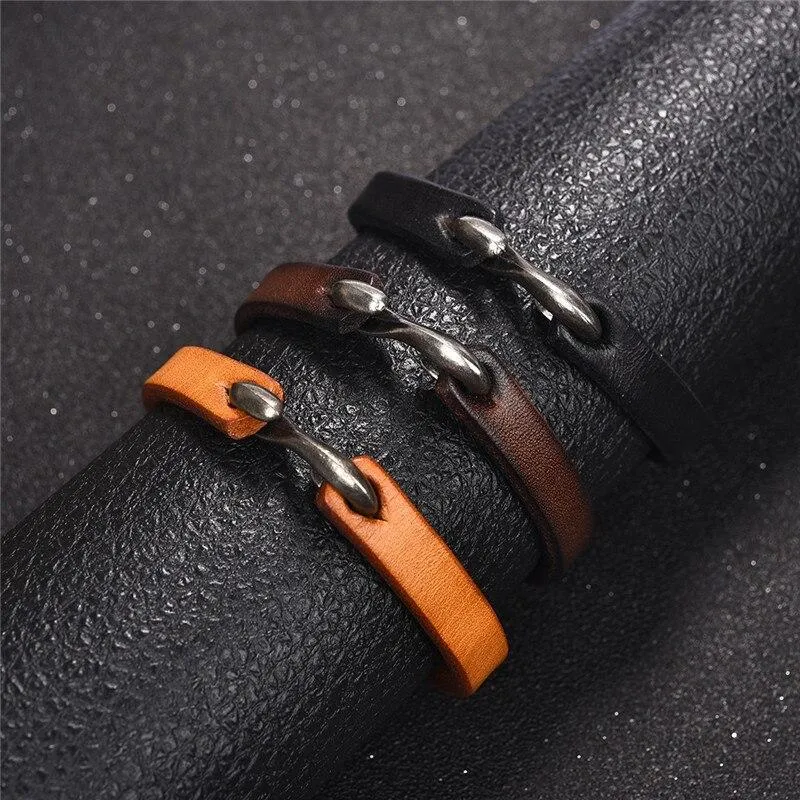 Jacob Silver-Tone Hook Leather Bracelet