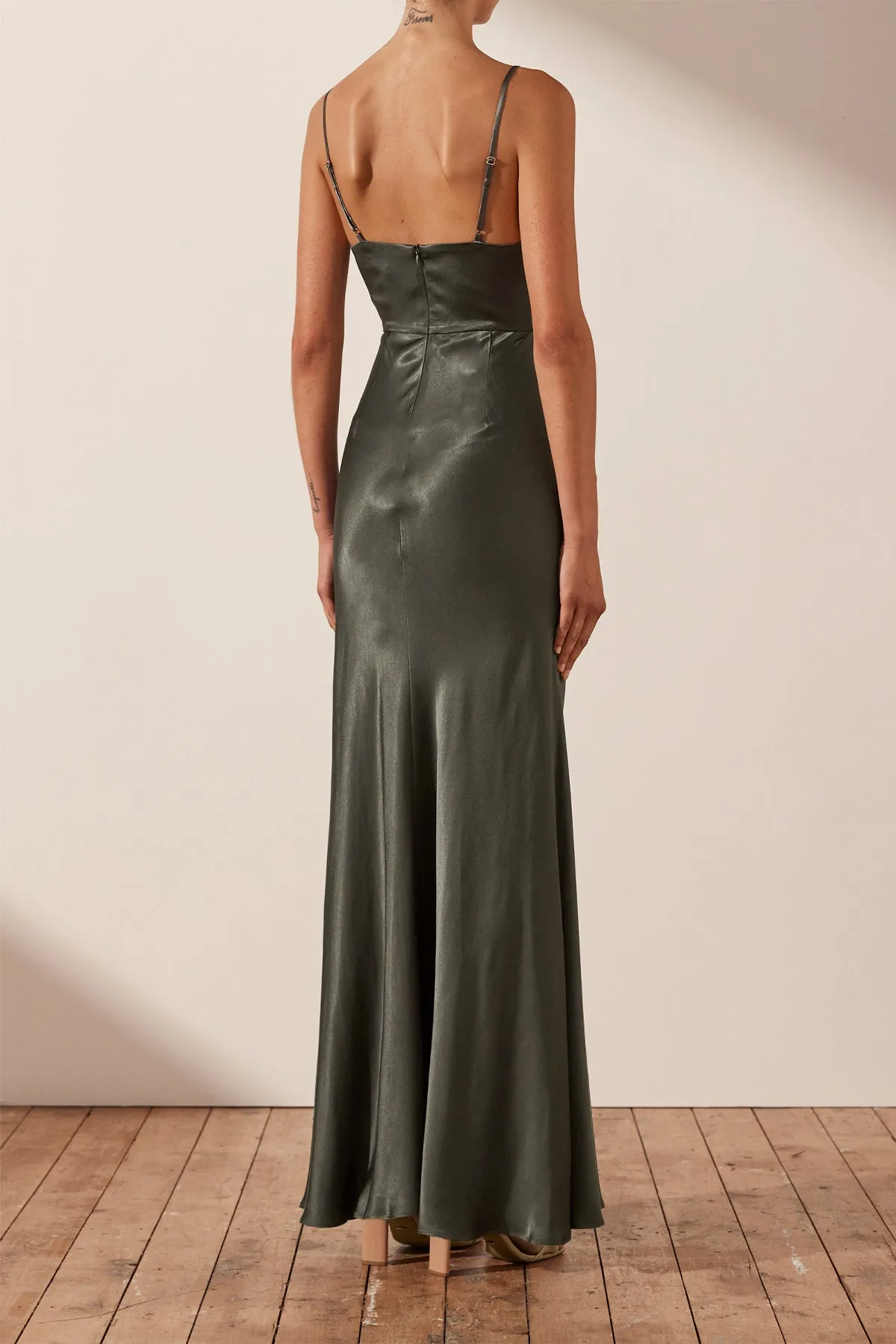 LA LUNE CROSS DRAPED MAXI DRESS - OLIVE