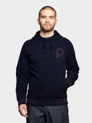 Large P Bear Chest Print Hoodie in Navy Blue