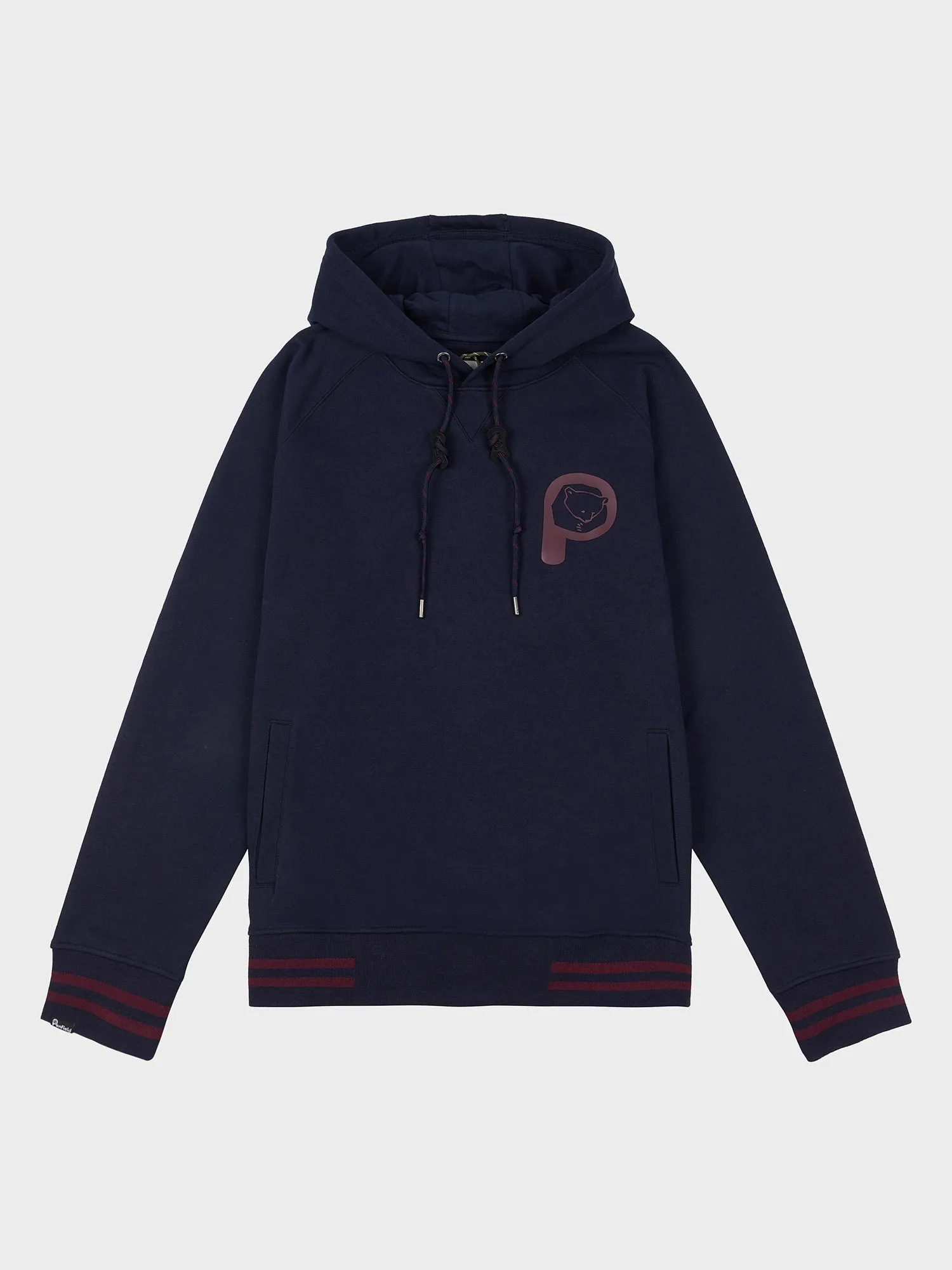 Large P Bear Chest Print Hoodie in Navy Blue