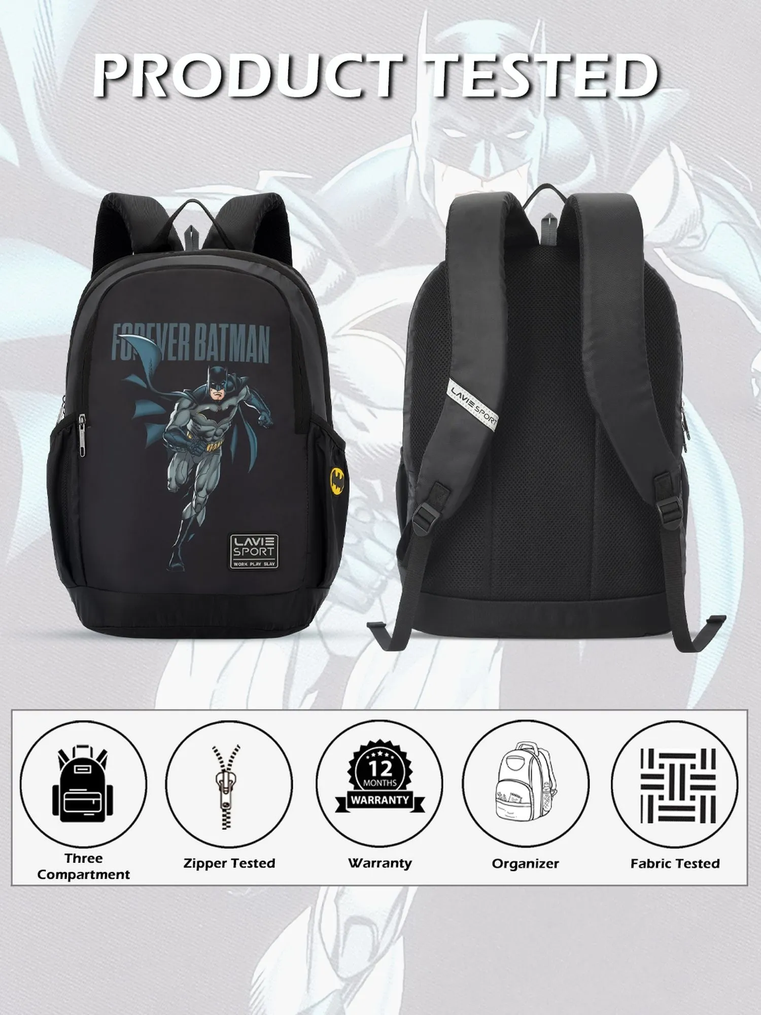 Lavie Sport Batman Defender 33L College Laptop Backpack For Boys & Girls Black