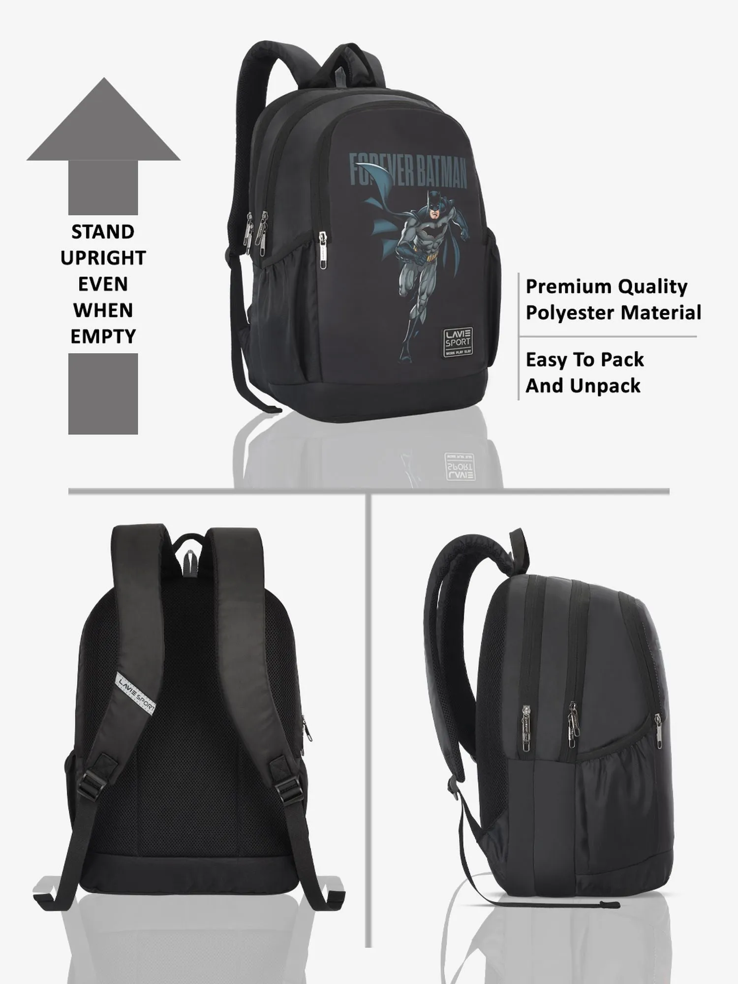 Lavie Sport Batman Defender 33L College Laptop Backpack For Boys & Girls Black