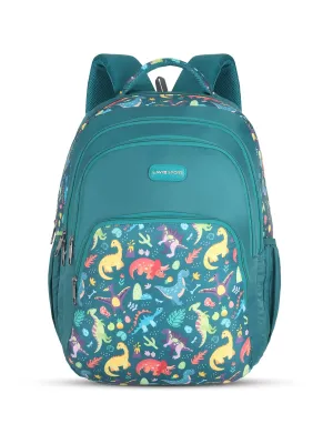 Lavie Sport Dino 39L Printed School Unisex Backpack with Rain cover for Boys/Girls Teal