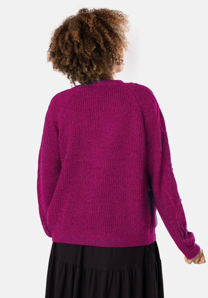 Magenta Cable Sleeve Cardigan