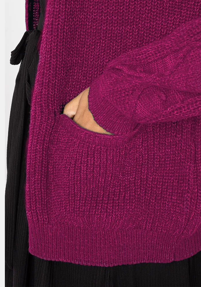 Magenta Cable Sleeve Cardigan