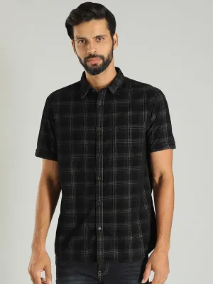 Men Checked Half Sleeve Cotton Blend Shirt