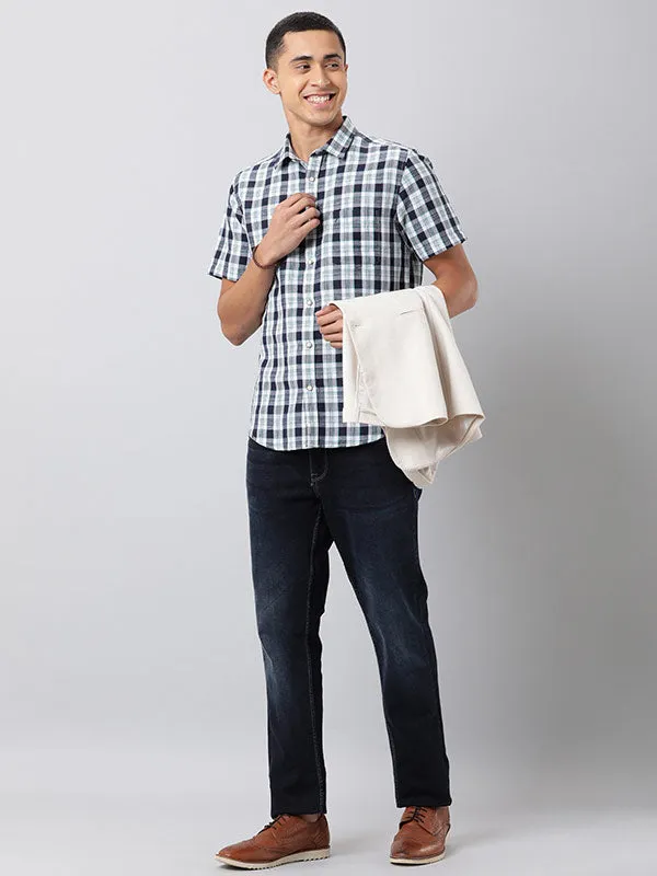 Men Checked Half Sleeve Linen Blend Shirt