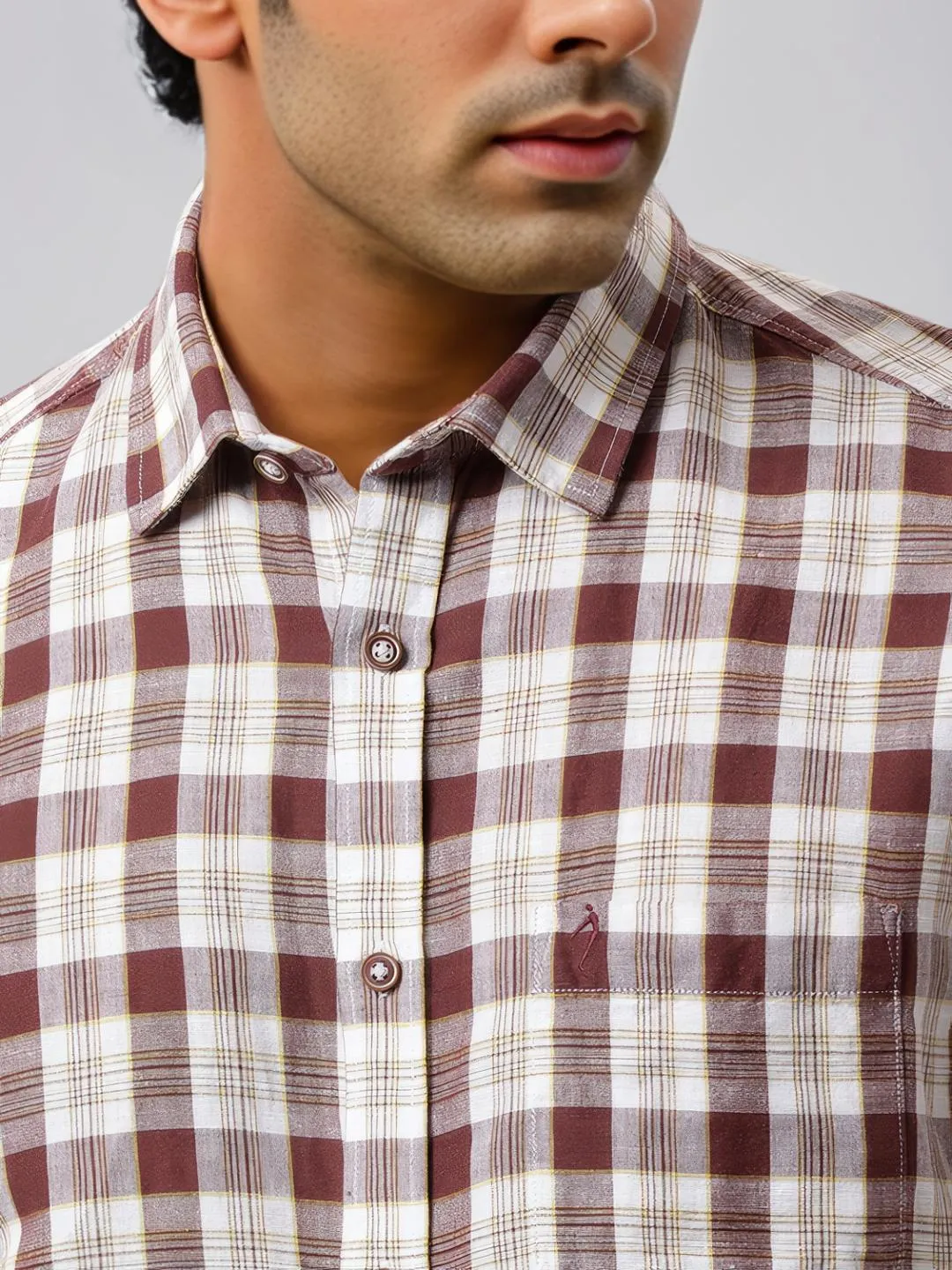 Men Checked Half Sleeve Linen Blend Shirt