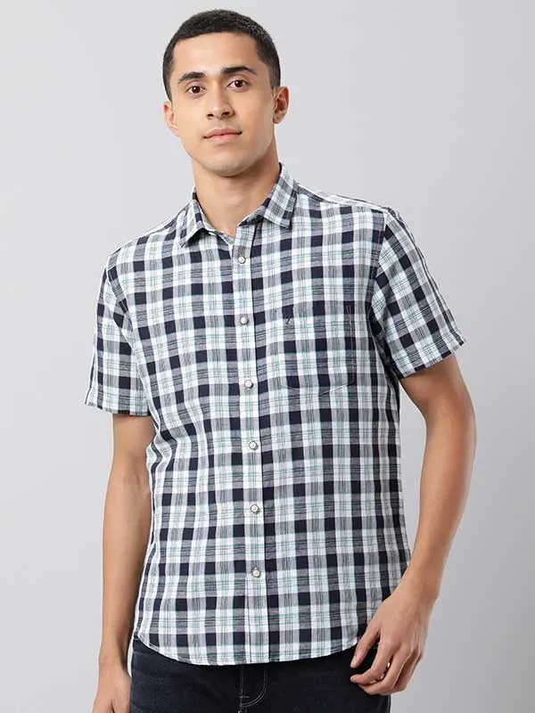 Men Checked Half Sleeve Linen Blend Shirt