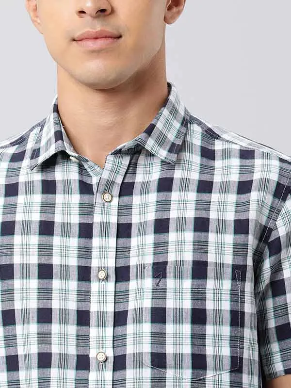 Men Checked Half Sleeve Linen Blend Shirt