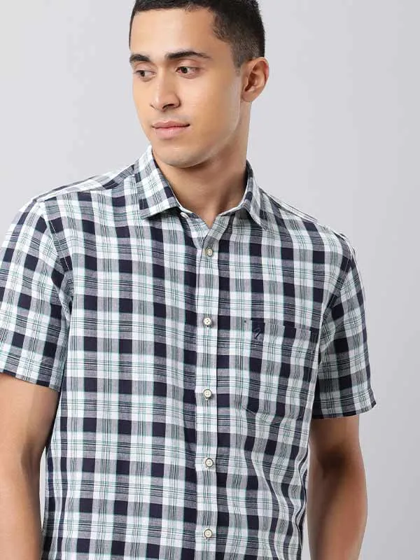 Men Checked Half Sleeve Linen Blend Shirt