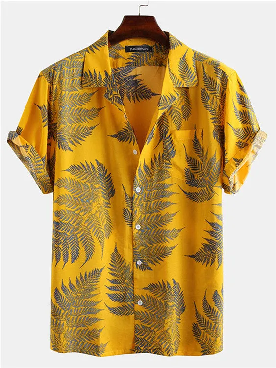 Men's Leaf Print Short Sleeve Shirts SKUF06169