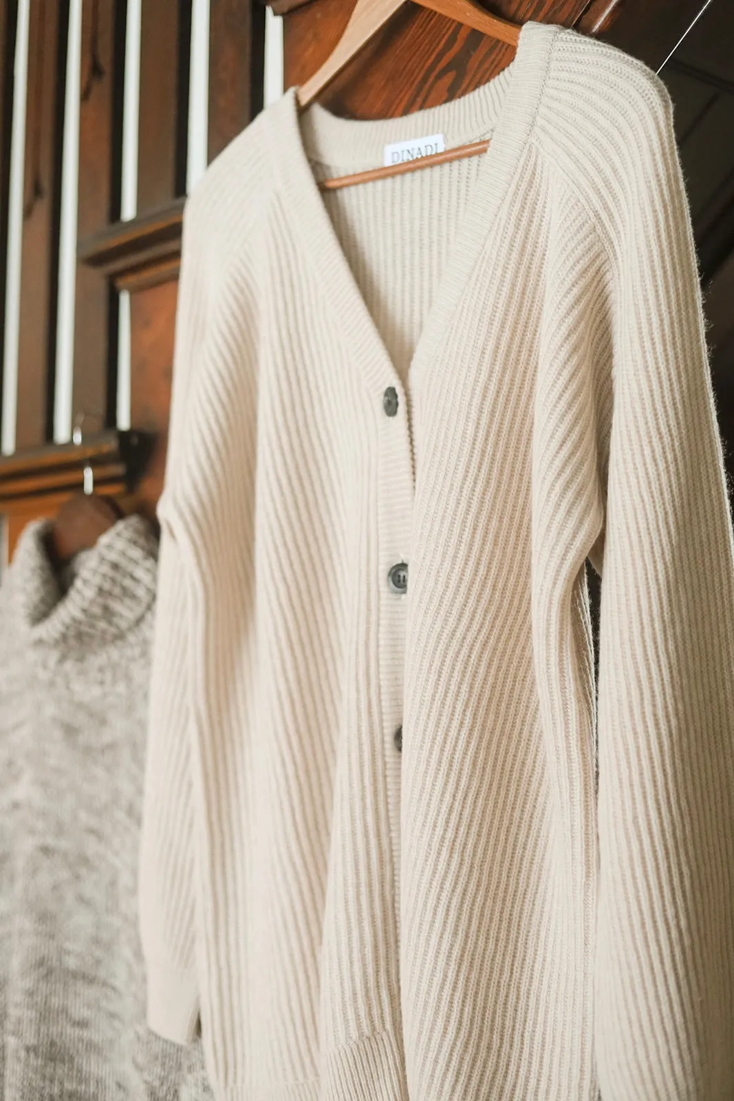 Merino Rib Cardigan in White Almond