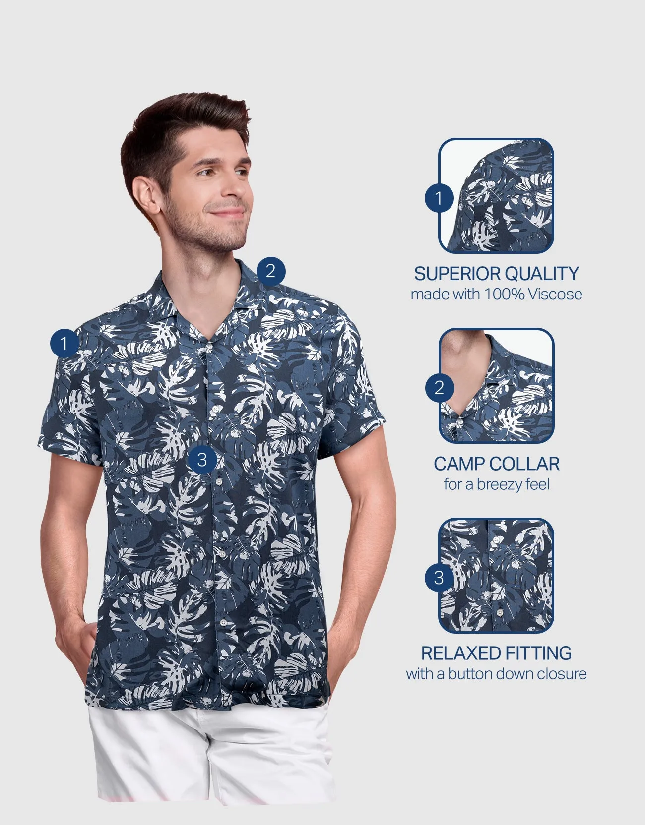 Mio Marino Mens Casual Button-Down Hawaiian Short Sleeve Shirt