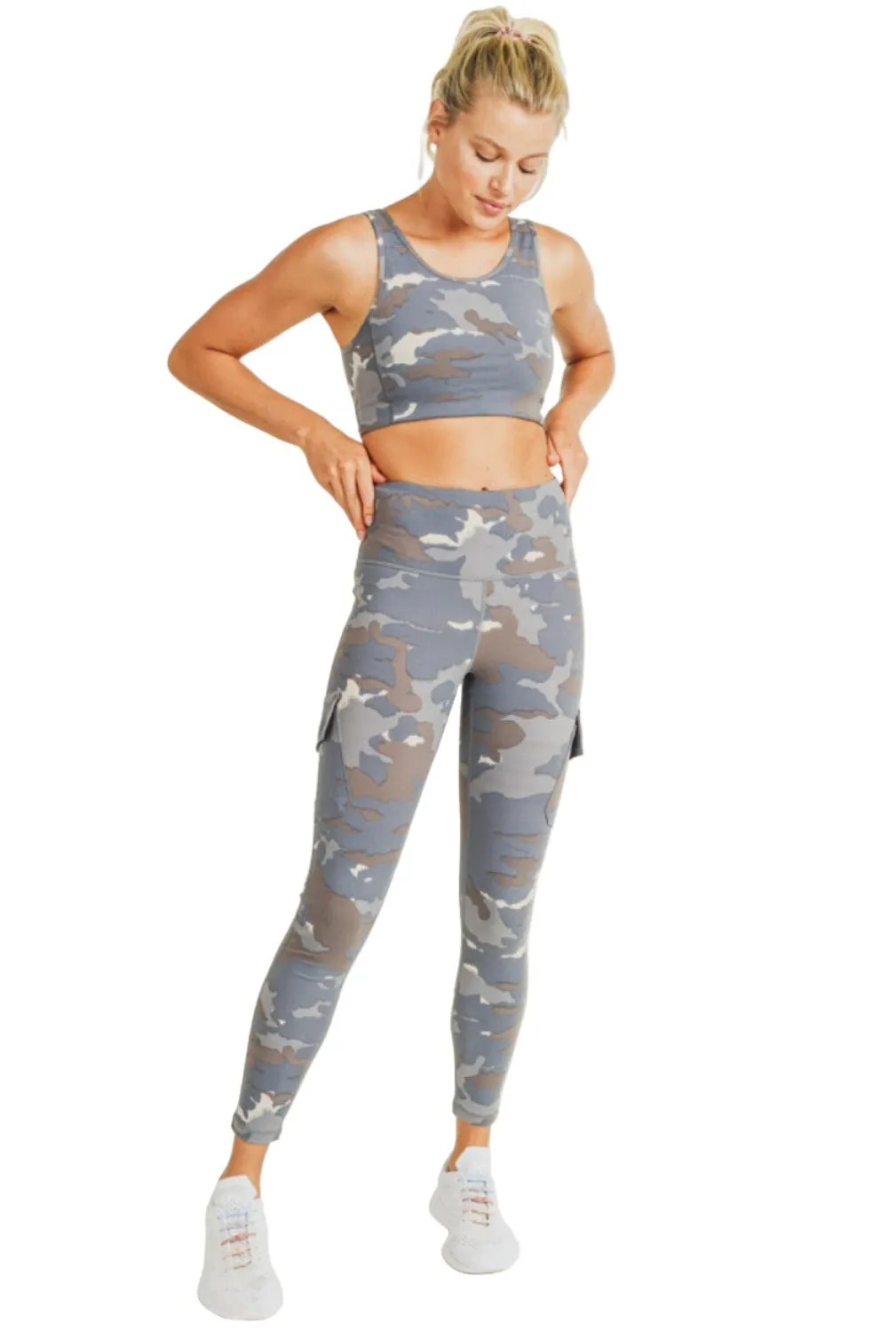 Mono B Blue Tundra Camo Cargo Hybrid High-Waisted Leggings APH2988 and Plus