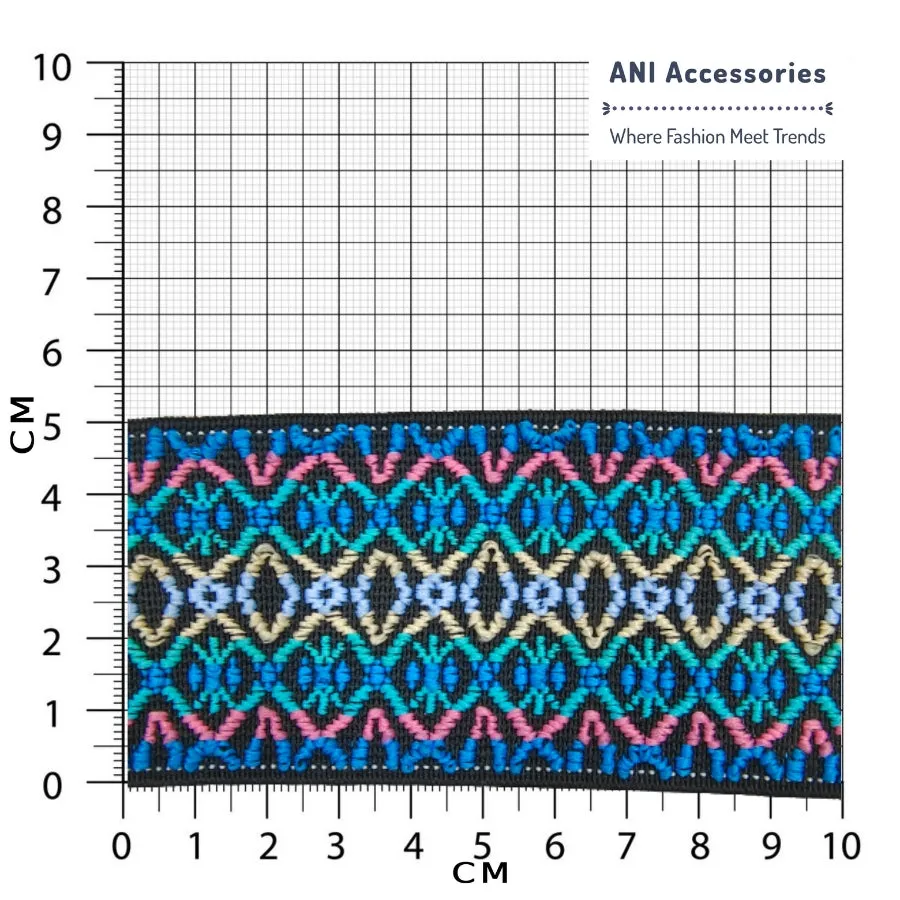 Multi-Color Stylish Embroidered Chenille Loop Pattern Elastic