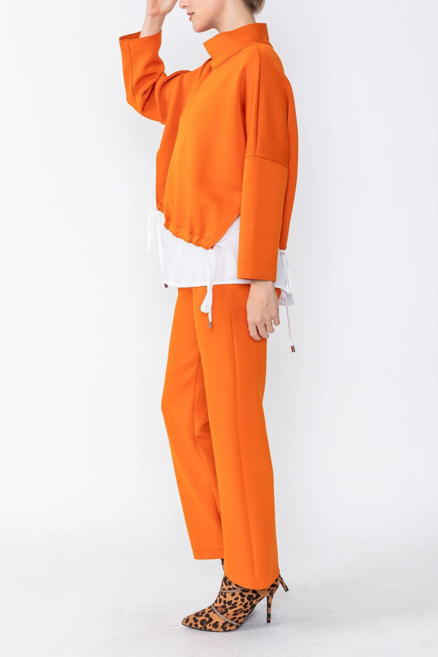 Orange High Stand Collar & Shirts Tail Layer Top