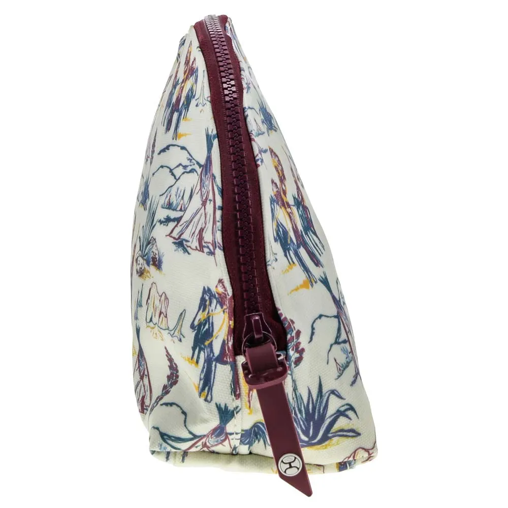 "Hooey Large Accessory Bag" Cream w/ Maroon Print