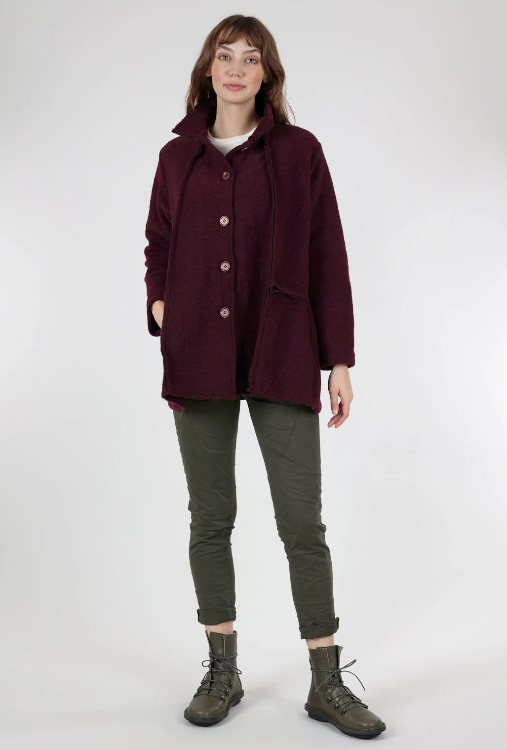 Raw-Trim Wool-Blend Jacket, Plum