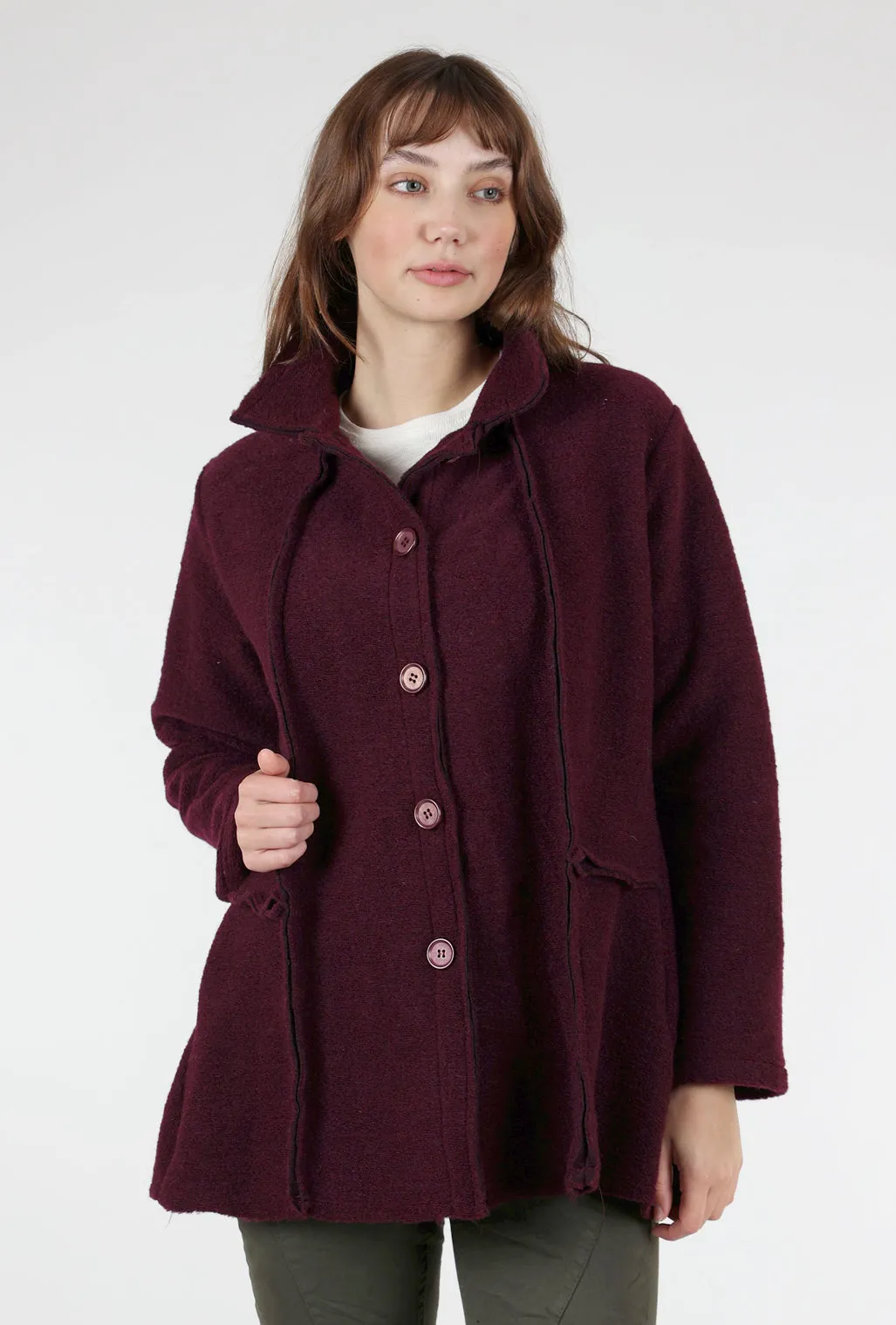 Raw-Trim Wool-Blend Jacket, Plum