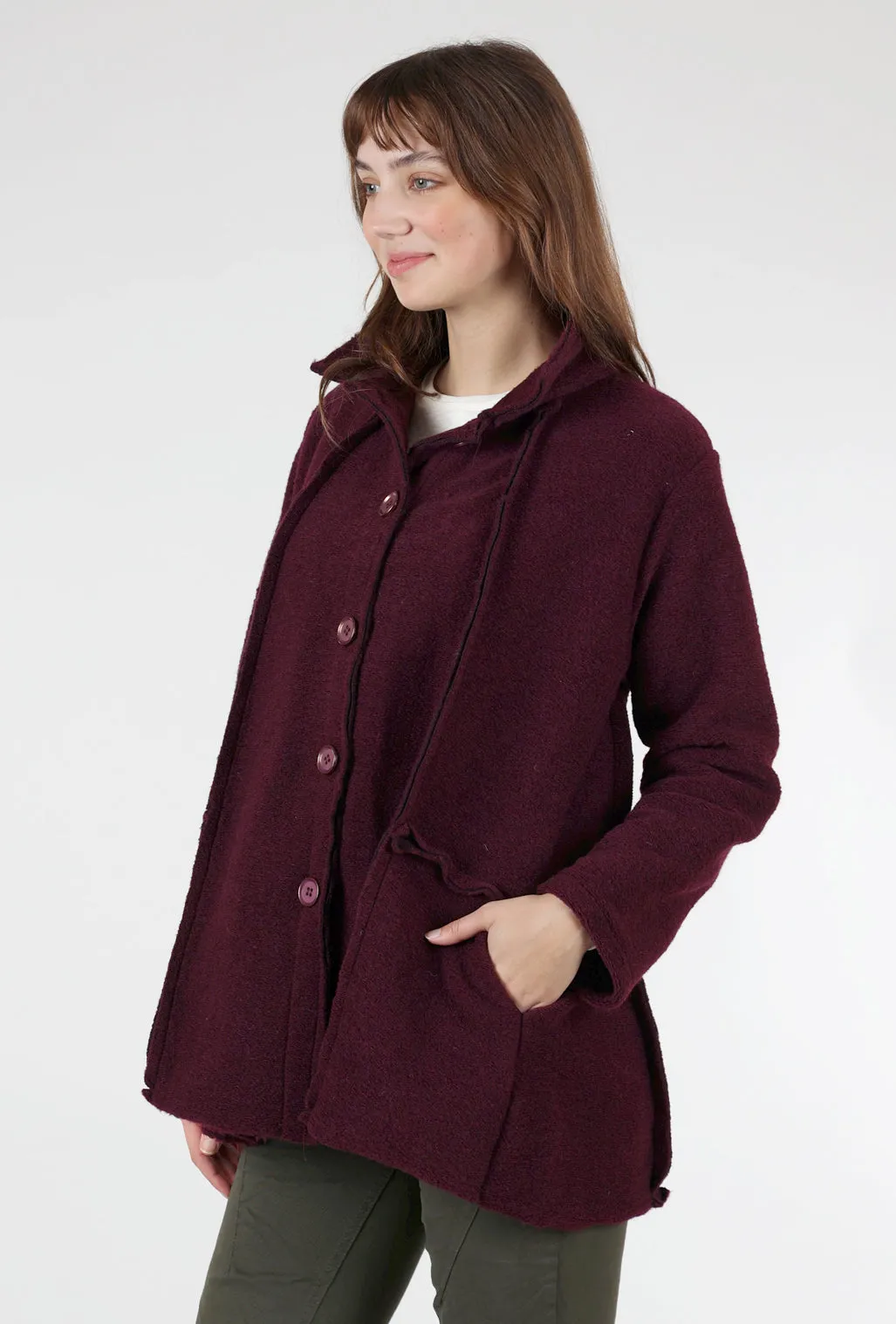 Raw-Trim Wool-Blend Jacket, Plum