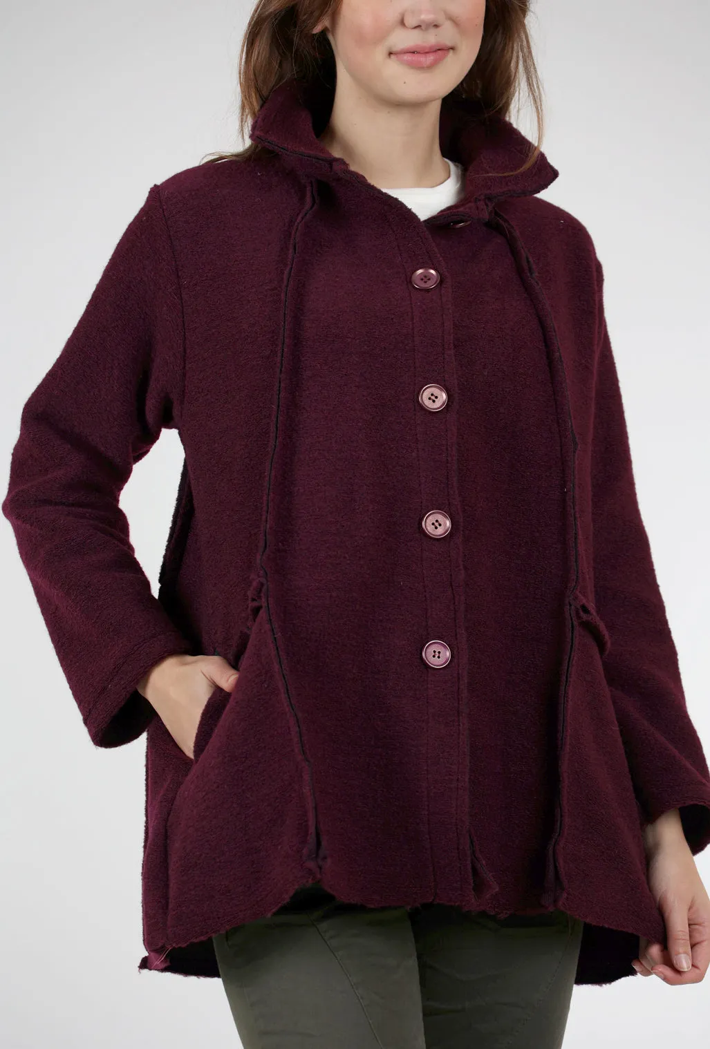 Raw-Trim Wool-Blend Jacket, Plum