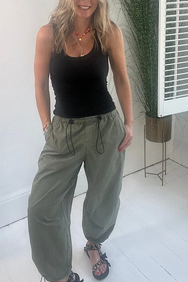 Street Style Drawstring Elastic Waist Pocketed Cargo Pants