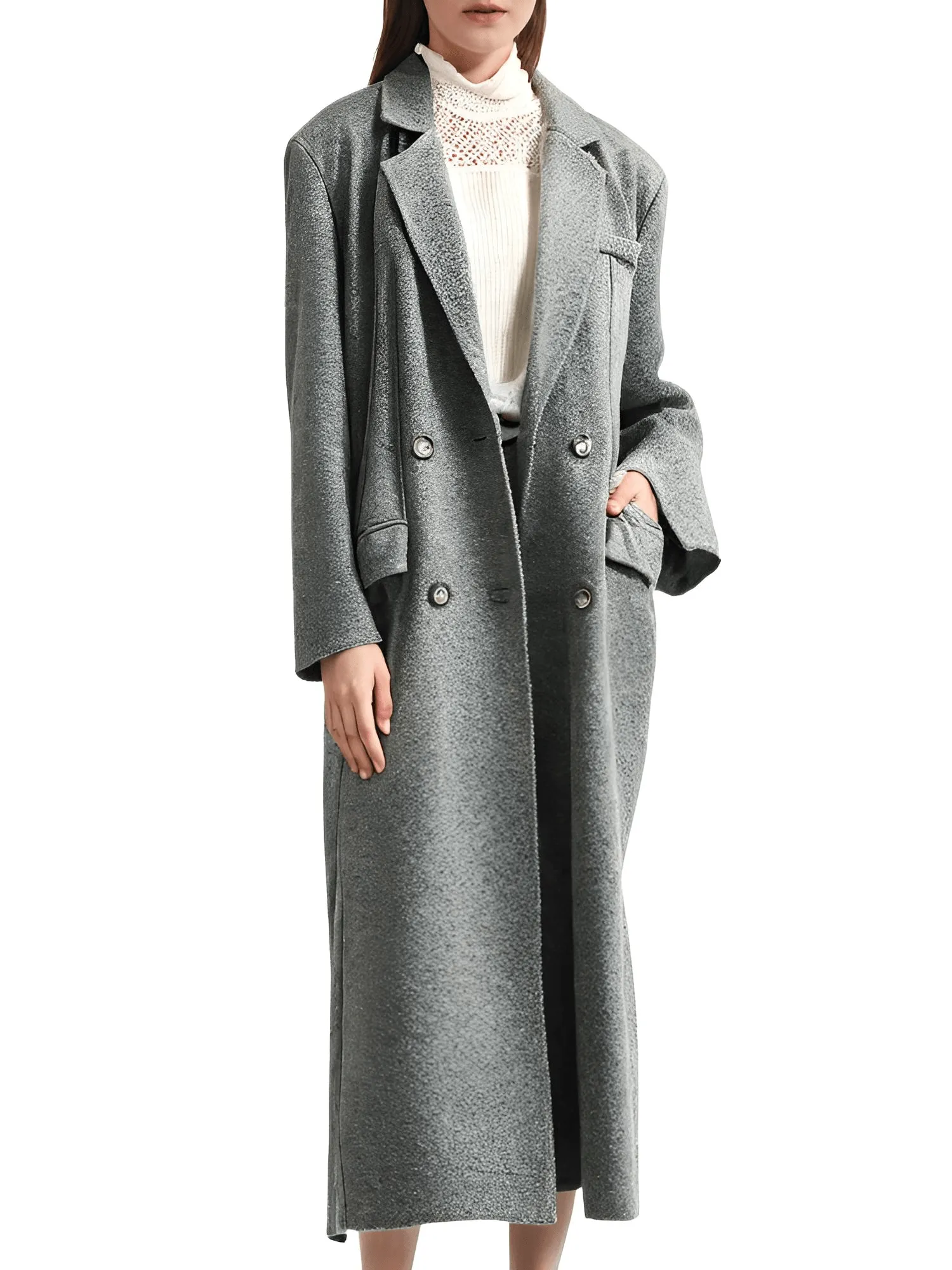 Turn Down Collar Women's Long Coat Oversized Retro Long Sleeve Maxi Coats Female Elegant Chic Women's Coat Double Breasted