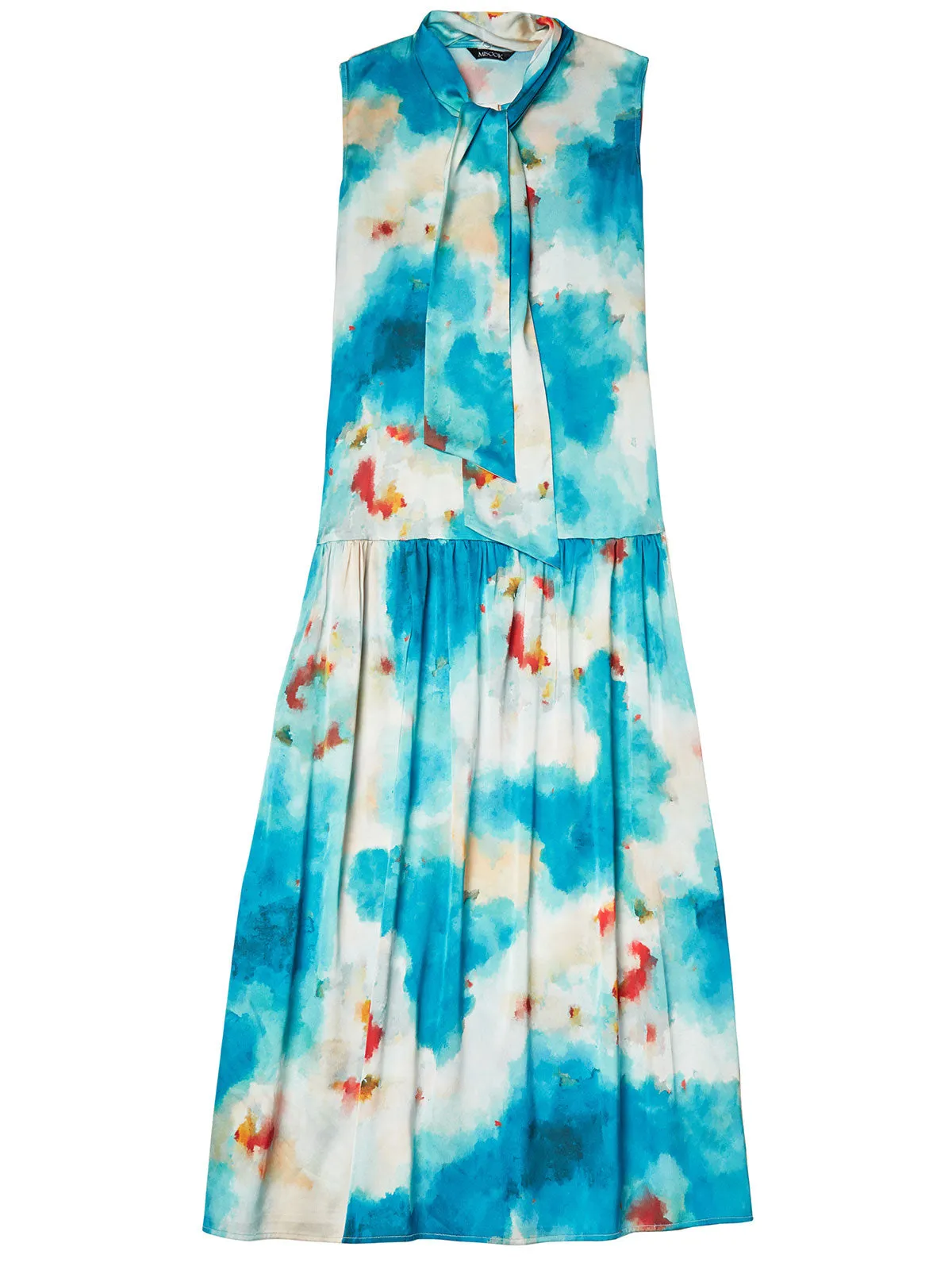 Watercolor Removable Shawl Collar Crepe Maxi Dress