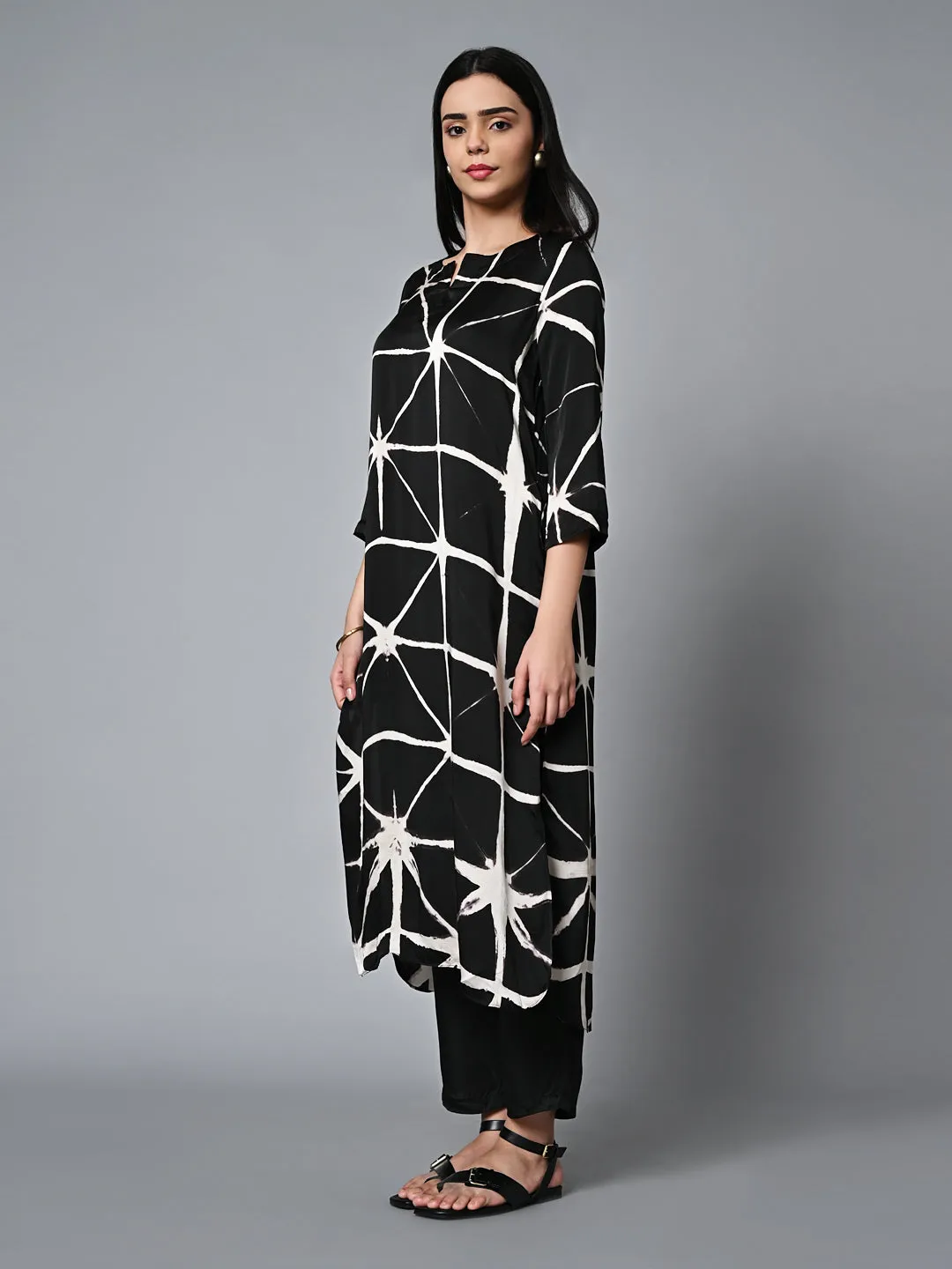 Women's Black Viscose Modal Regular Fit Kurta